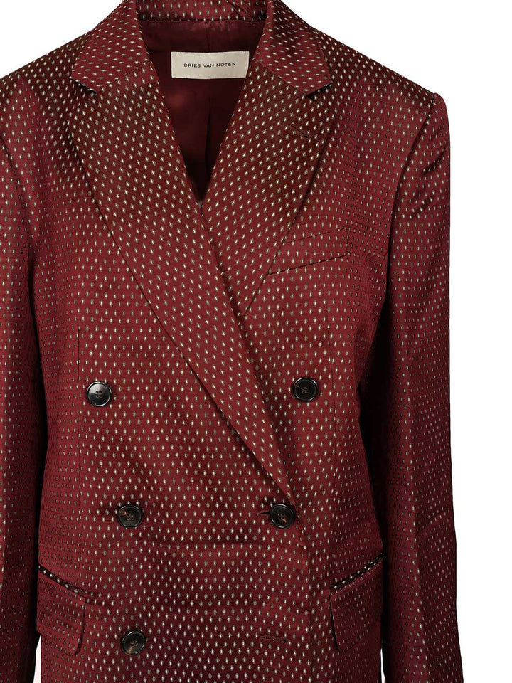 Dries Van Noten Double-Breasted Polka Dot Blazer Giacche - Bordeaux | 70f57dd6df67614ea29253e978af6cc15137556e