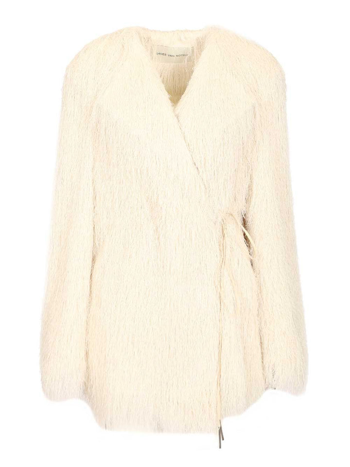 Dries Van Noten Jacket With Fringes Coats - Bianco | e0bfa2ed37a2f2113d0a005eb7fbc023f8c172a3