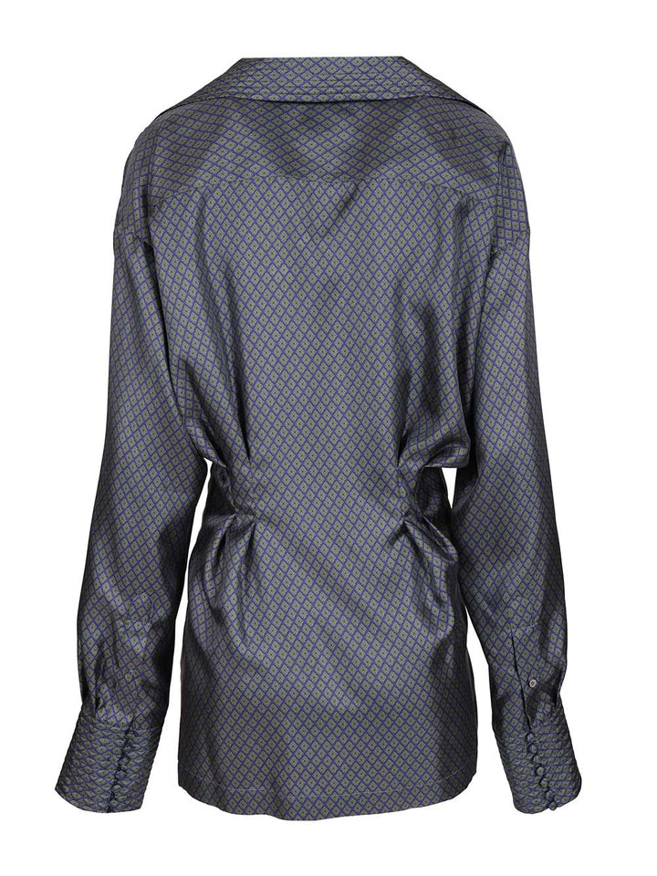 Dries Van Noten Printed Silk Twill Shirt With Wrap Detail Shirts - Blu | 09af973de5e9ae90606a06e8aa6053967af288fb