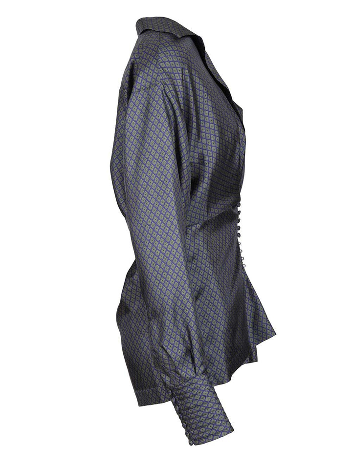 Dries Van Noten Printed Silk Twill Shirt With Wrap Detail Shirts - Blu | ec9c292cc94f8035ed90e3a685af4b66cd22d938