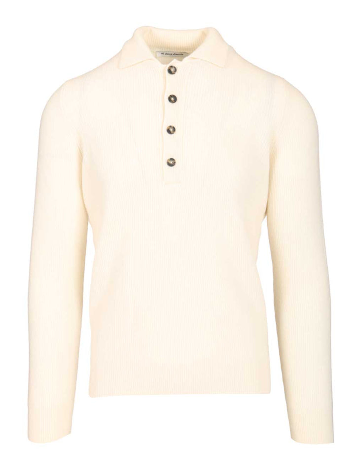 Al Duca D'Aosta Wool And Cashmere Polo Shirt Knitwear - Bianco | 19c01e72683a84eebce1a36502317c088e5db6f0