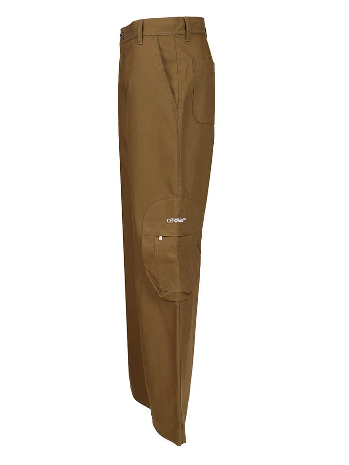 Off-White Bookish Cotton Cargo Pant Trousers - Marrone | 96de80f6b885cfd85727d064586086864a199987