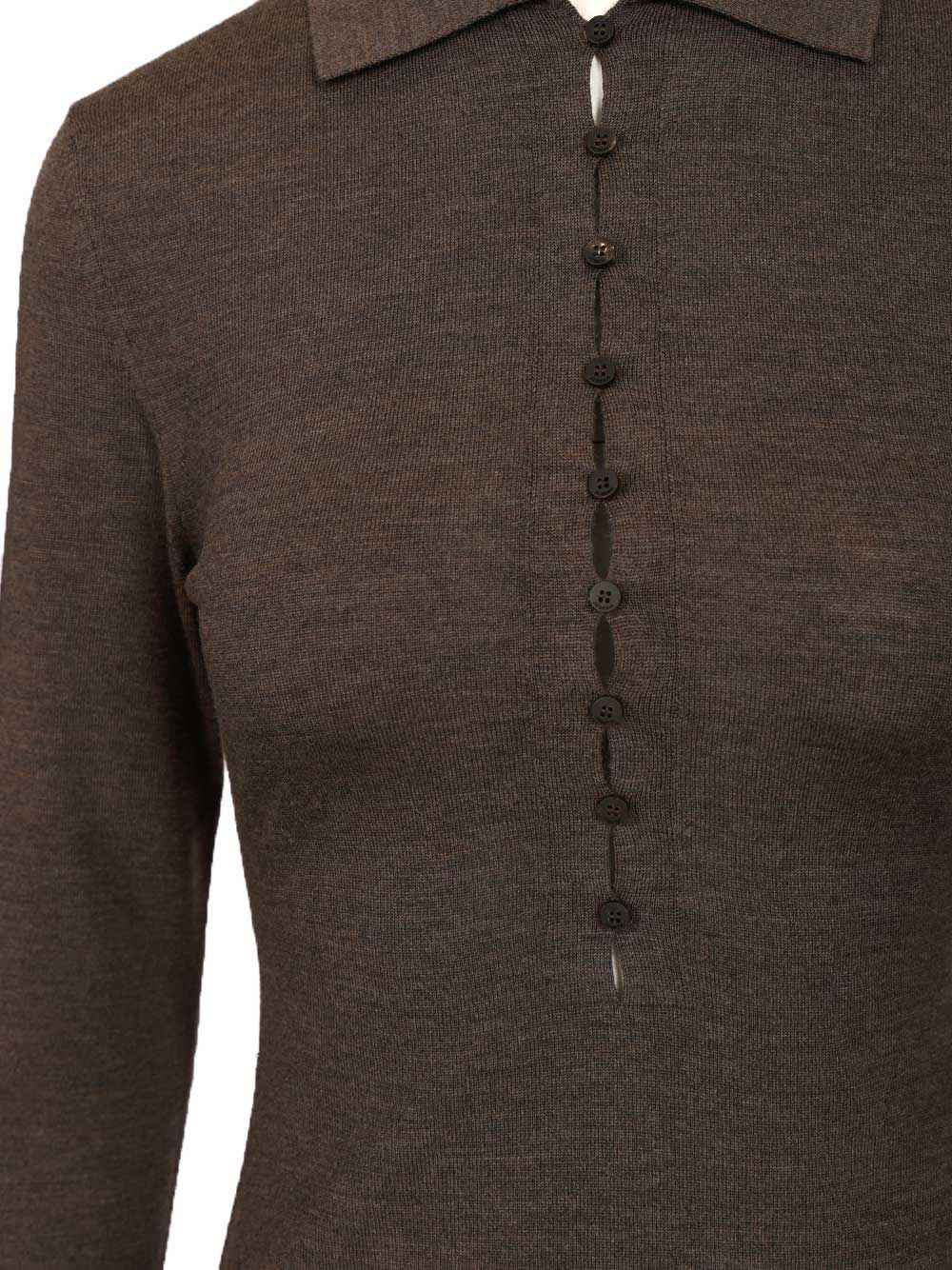 Jacquemus Long-Sleeved Merino Wool Polo Shirt Knitwear - Marrone | 3acb9a72316779a63d1769ce8f8c77e542d0d88d