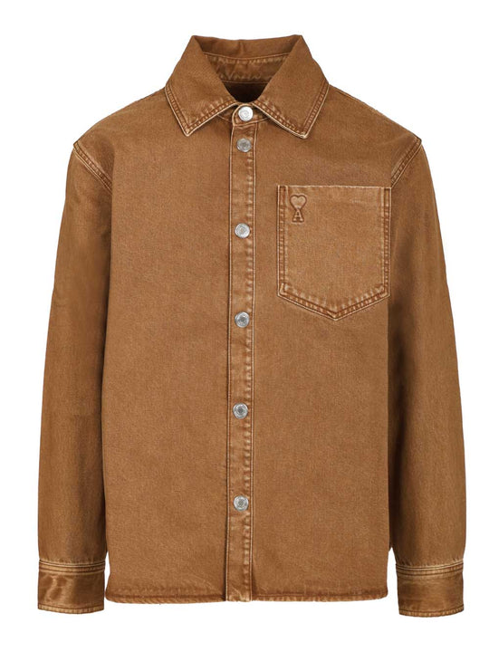 Oversized Shirt Casual Marrone