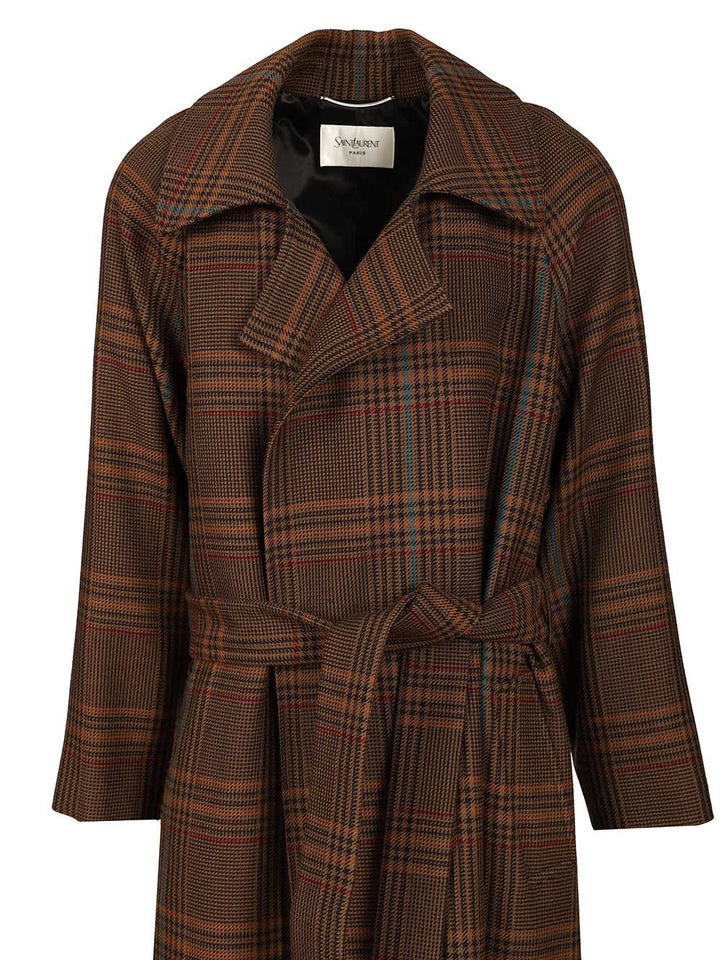 Saint Laurent Long Coat Coats - Marrone | 698b45e936a8d8764edb8e91c4a2b17543a40457