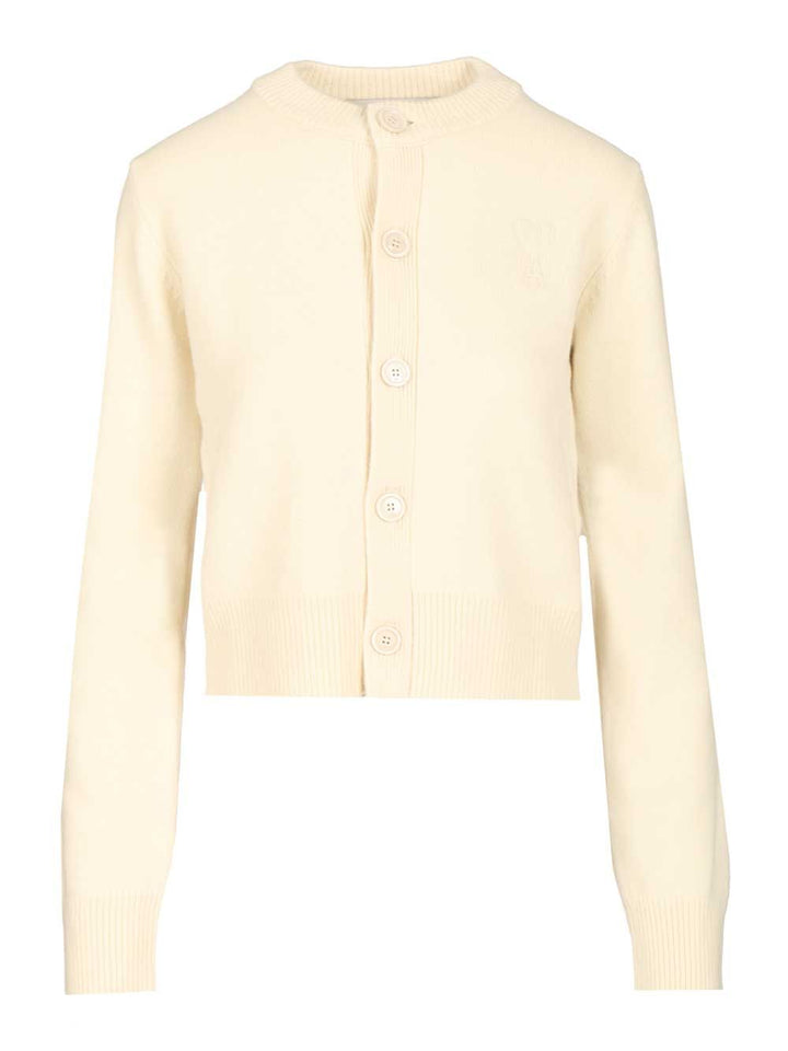 Ami Crew Neck Cardigan Knitwear - Bianco | 7f3a45bc63dd7dfef18080124e88e9fe1783290c
