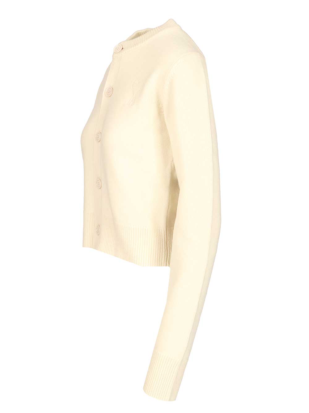 Ami Crew Neck Cardigan Knitwear - Bianco | f63d64cfc9e118de9ef9e13e5a6cc5f123c46282