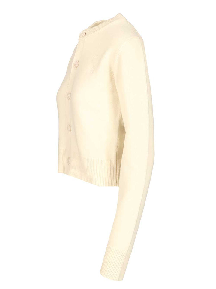 Ami Crew Neck Cardigan Knitwear - Bianco | f63d64cfc9e118de9ef9e13e5a6cc5f123c46282