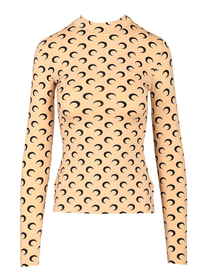 Marine Serre High-Neck Sweater Top - Beige | 977bb85e36a2d173706831fb1ae55dfb7cb0de88