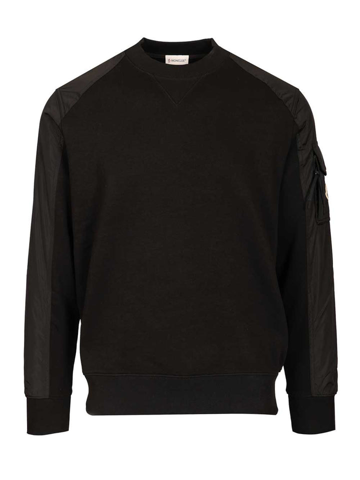Moncler Sweatshirt With Nylon Bands Sweatshirts - Nero | 800560723bb1e9089e3c8d93e66fa3b9e9f7afa8