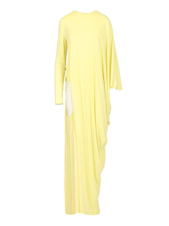 Crepe Jersey Long Sleeve Evening Dress Abiti Giallo