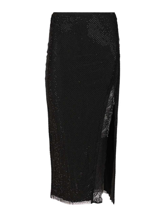 Midi Skirt With Rhinestones Gonne Nero