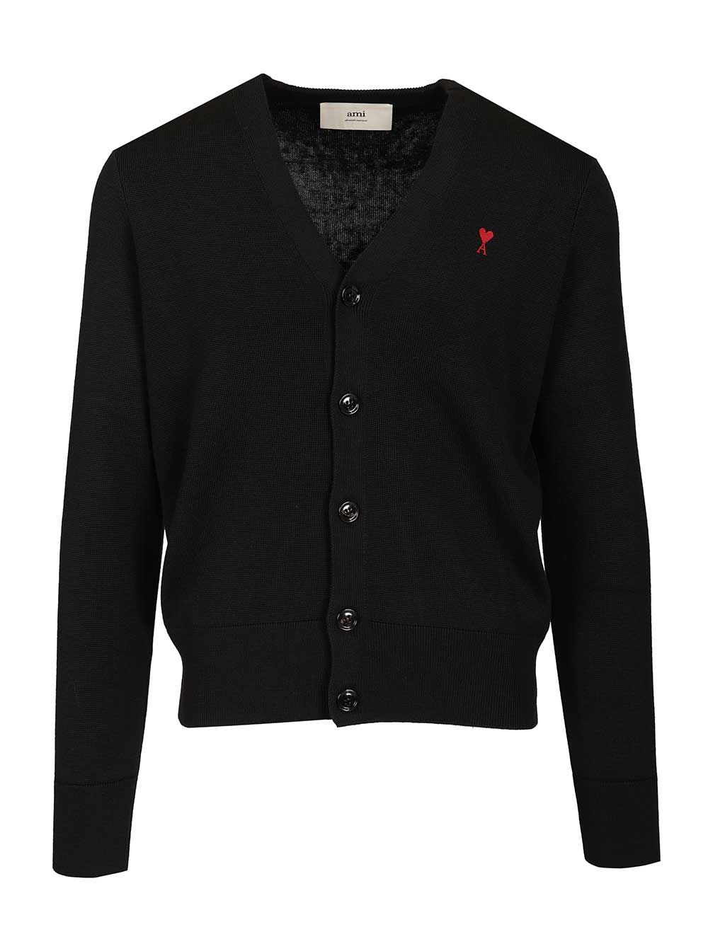 Ami Cardigan In Merino Wool Knitwear - Nero | e11538822d0af311da47e1958eb10947c8d34a56