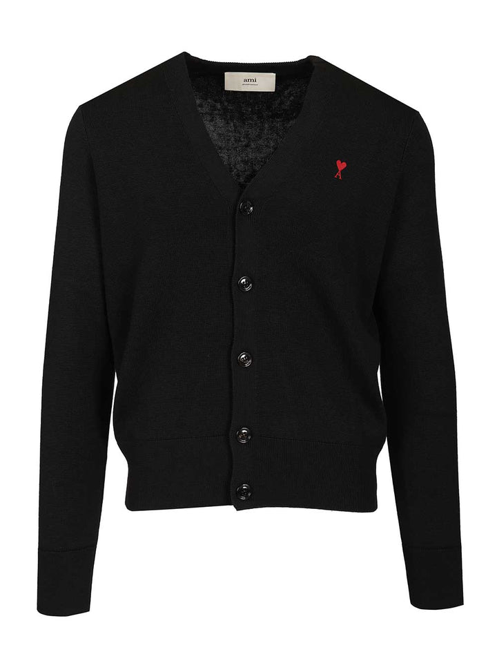 Ami Cardigan In Merino Wool Knitwear - Nero | bb520915855c13d20fa86530844ff03b73568f42
