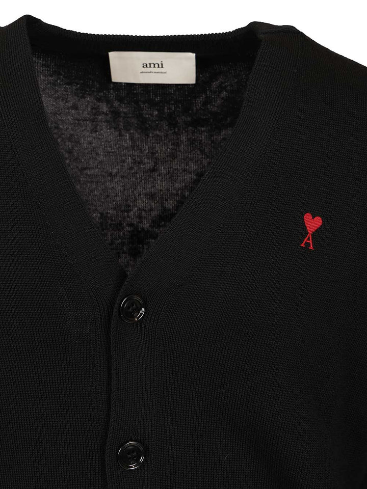 Ami Cardigan In Merino Wool Knitwear - Nero | 118a248f9dfa4583a8183173bee4aad575d58048