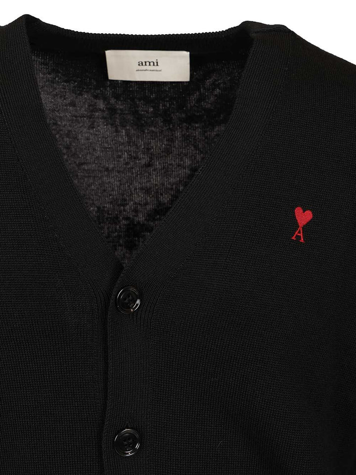 Ami Cardigan In Merino Wool Knitwear - Nero | 3366f7b649eaeb7e59bc4f0448d37da89df1daad