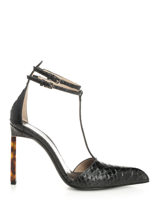 Snakeskin-Effect Leather Decollete Nero