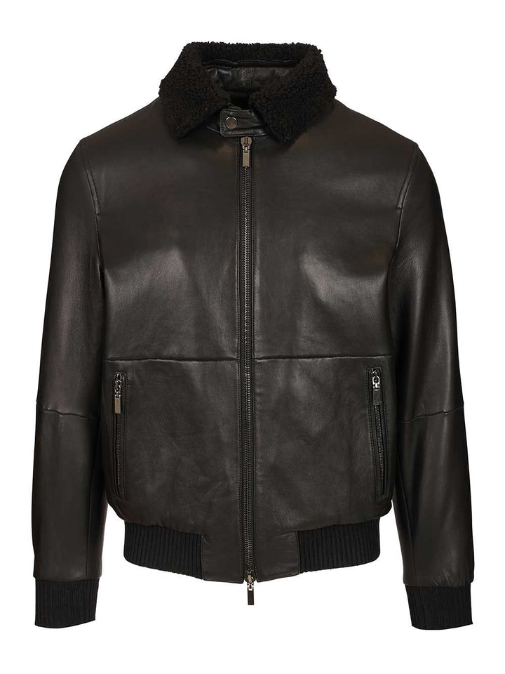 Al Duca D'Aosta Leather Aviator Bomber Jacket Giacche - Nero | 3671bf158af1da674ded0c44d3c459ca9f4bafe8