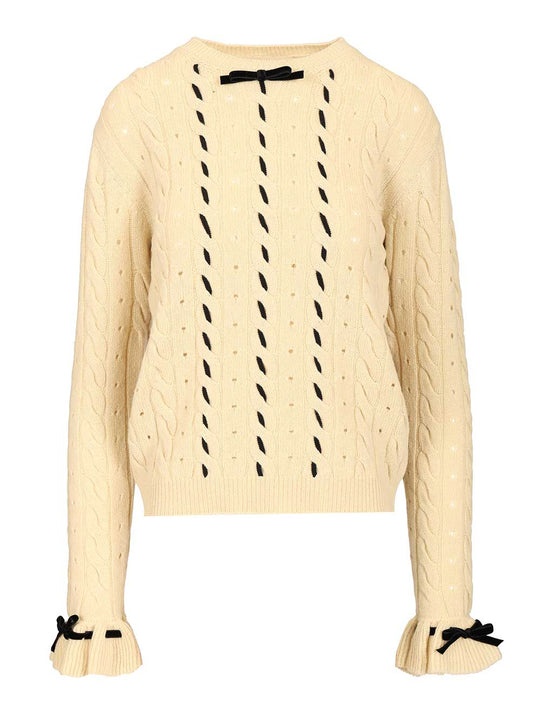 Wool Sweater Cable Knit Knitwear Beige