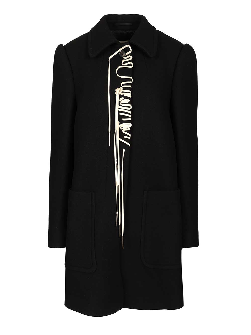 Dries Van Noten Decorated Wool Coat Coats - Nero | 24ee8d46a3952559e4591aec311b3097ea74004e
