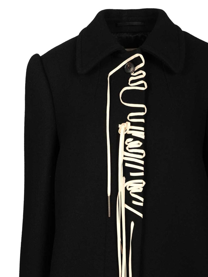 Dries Van Noten Decorated Wool Coat Coats - Nero | 28caeb9df5f8c6b8fc2d92e94d8f3a7ef8a09247