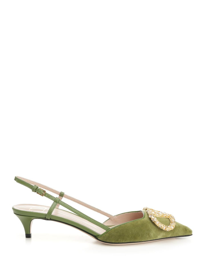 Valentino Garavani Velvet Slingback Decollete - Verde | dd529327b5768c682c47d661dd44e01b7c77a5bf