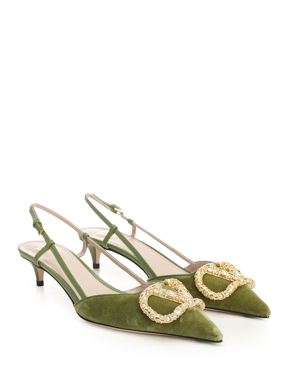 Valentino Garavani Velvet Slingback Decollete - Verde | b50645a54ace2af78743c944479bdf7c2dba7919