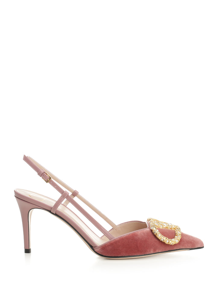 Valentino Garavani Vlogo 80 Slingback  In Velvet Decollete - Rose | 2e3835e1bd753c3c8bd5219b0cf2ac06d09bed01