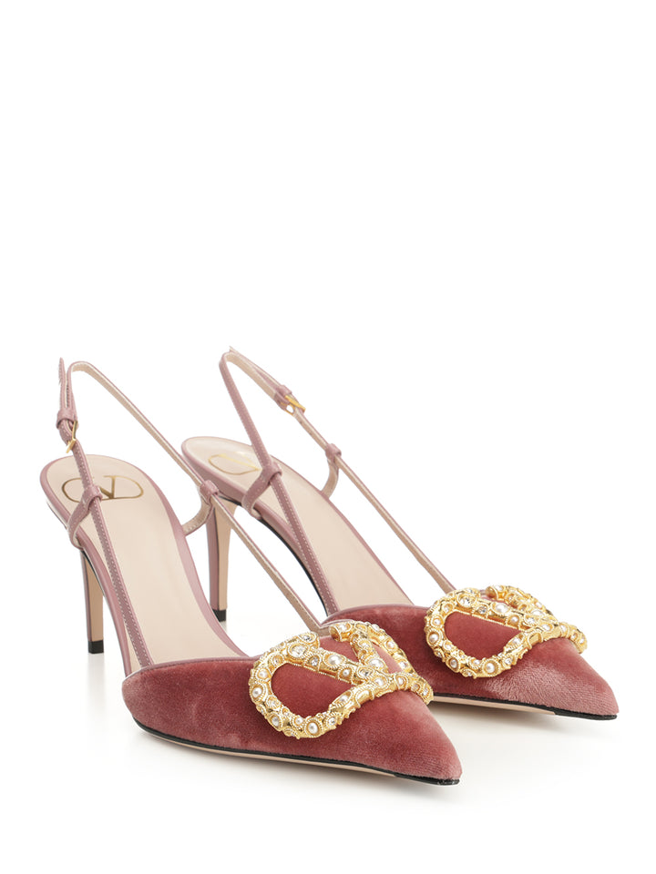Valentino Garavani Vlogo 80 Slingback  In Velvet Decollete - Rose | e185649dd4e23ada1228084c0679cd302a622500