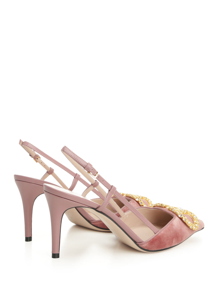 Valentino Garavani Vlogo 80 Slingback  In Velvet Decollete - Rose | 97958a11ed9f364afe660a42de35f8f5e36a5c04
