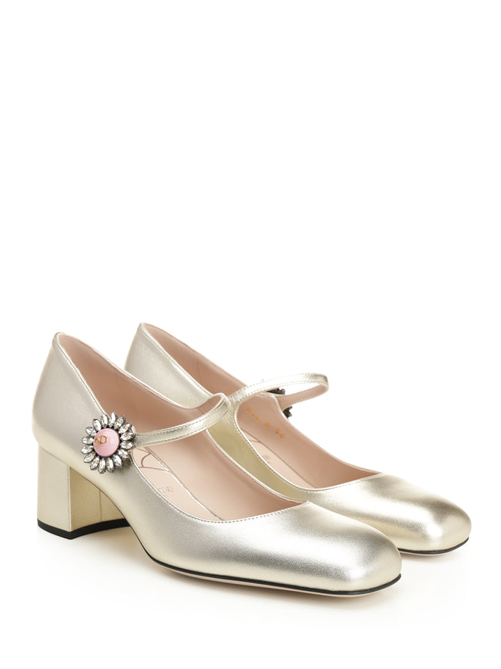 Valentino Garavani Mary Jane In Silver-Plated Nappa Leather Decollete - Silver | d7176e521cb6f48e7636546ff7ed659437c3d275