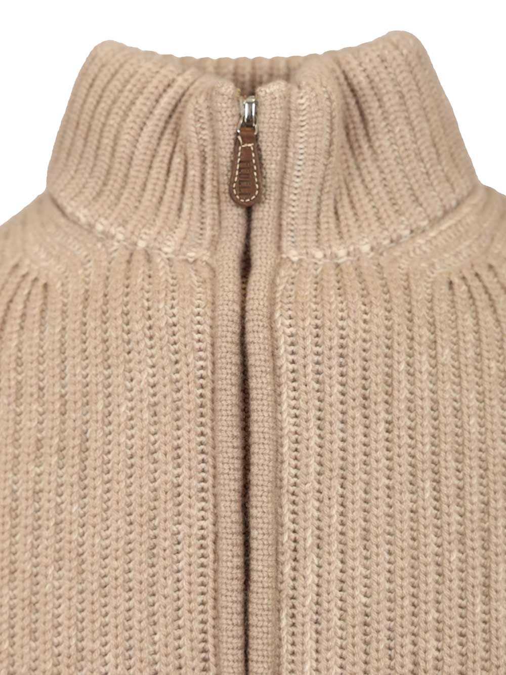 Fedeli Zip-Up Cardigan Knitwear - Beige | 1c217d5070791a1e27ef1222aa7c0a83adb1b2bf