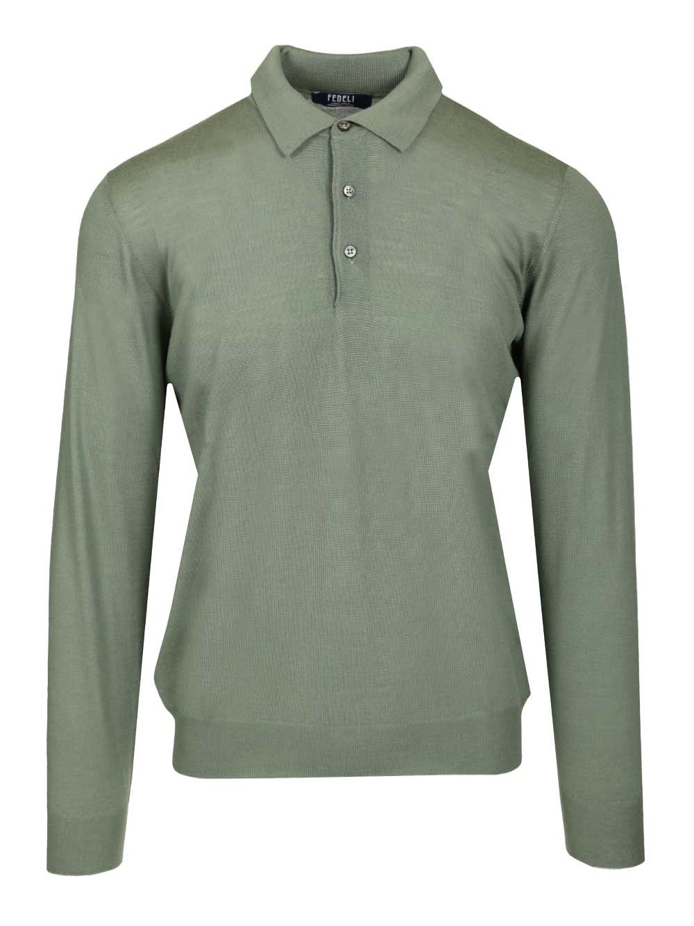 Fedeli Virgin Wool Polo Shirt Knitwear - Verde | 8885c381aaf158649af211dfba96629f549e5bcc