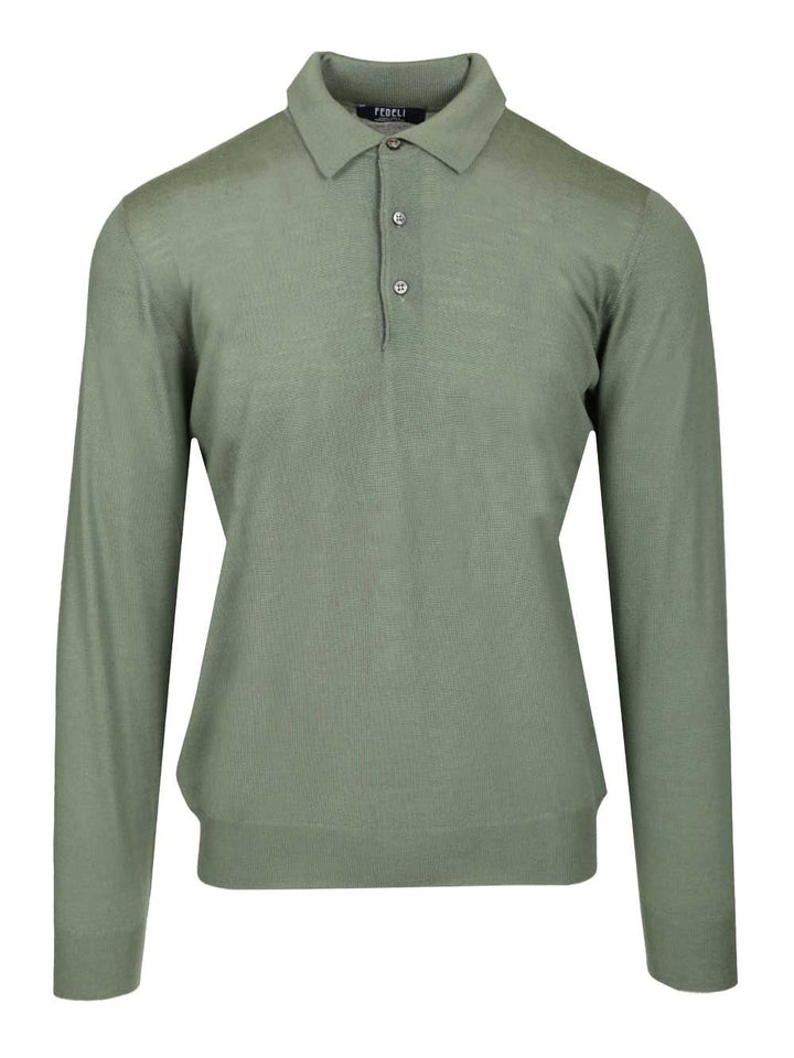 Fedeli Virgin Wool Polo Shirt Knitwear - Verde | 8885c381aaf158649af211dfba96629f549e5bcc
