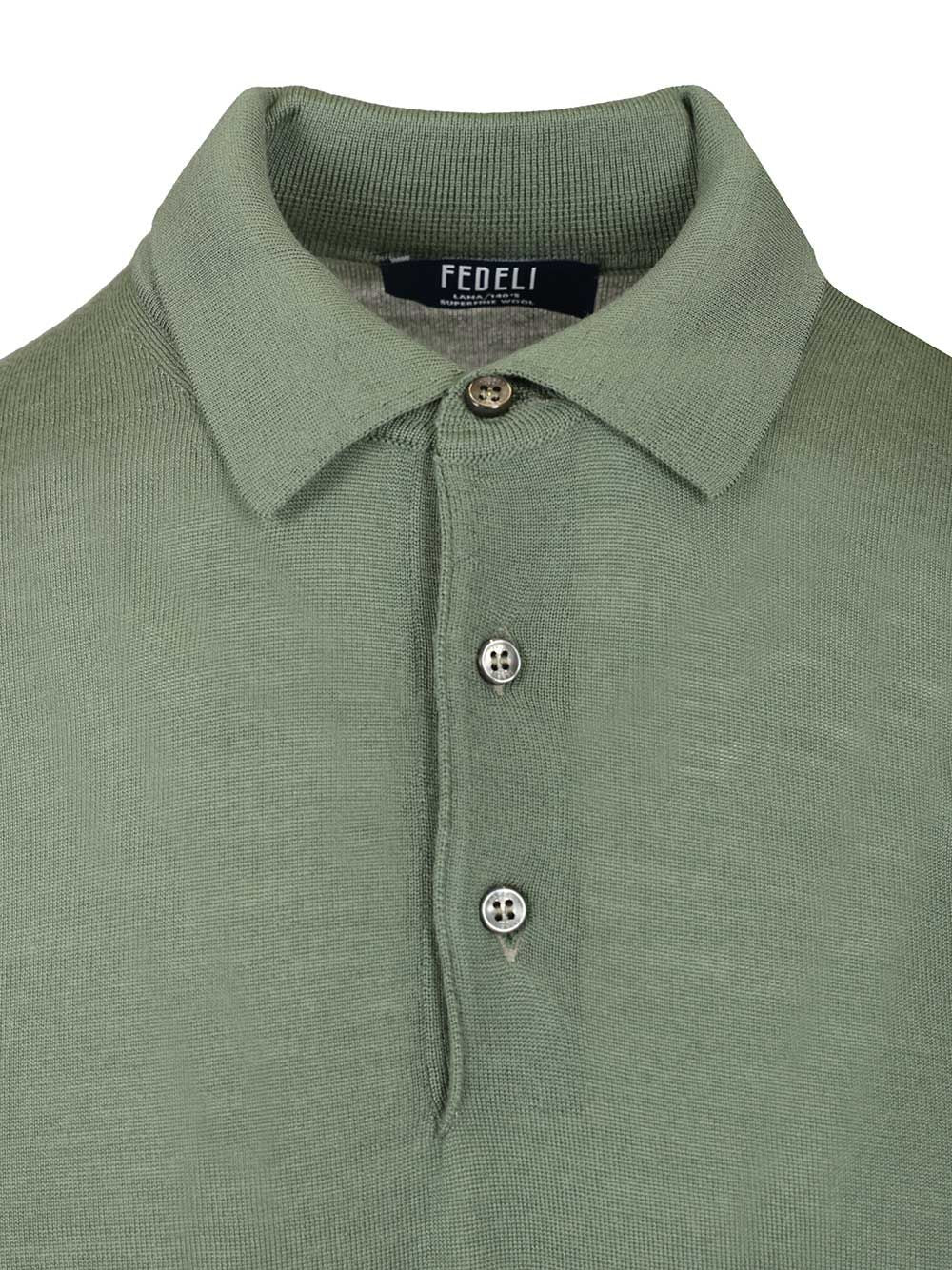 Fedeli Virgin Wool Polo Shirt Knitwear - Verde | 9afd7d5b1cab66ef4a9207bf3015939f3fec9490