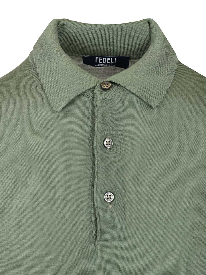 Fedeli Virgin Wool Polo Shirt Knitwear - Verde | 9afd7d5b1cab66ef4a9207bf3015939f3fec9490