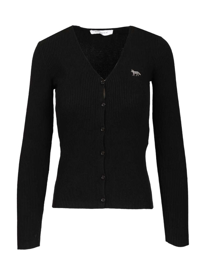Maison KitsunÉ Fine Ribbed Cardigan Knitwear - Nero | b71fbb570dcf94aa95910db6e0617b0a9821cc7e