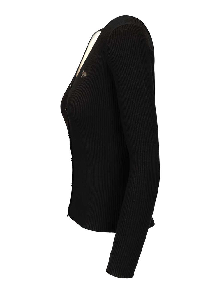 Maison KitsunÉ Fine Ribbed Cardigan Knitwear - Nero | 73928830e8722d19827d778abd09dab747e1ba08