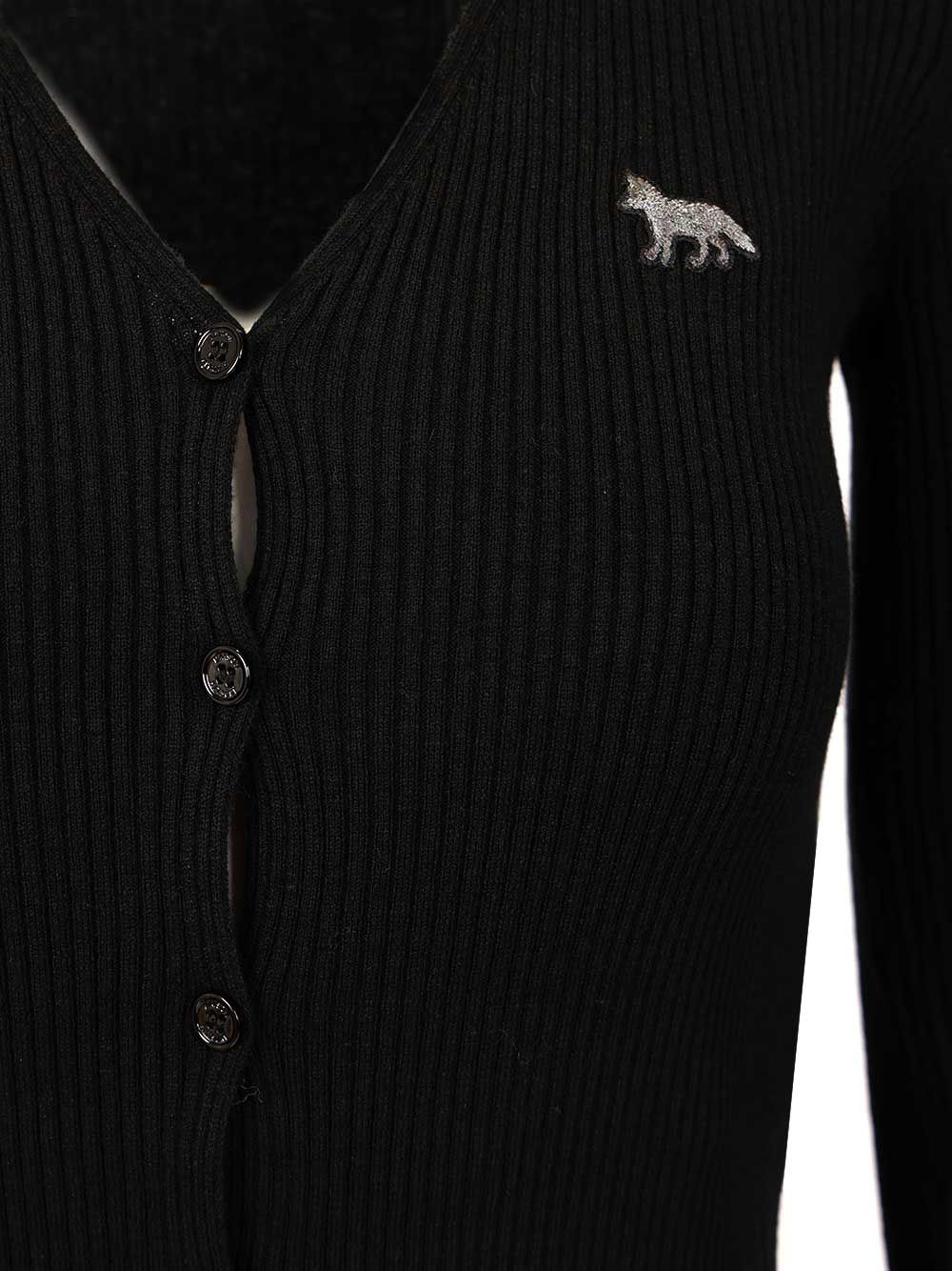 Maison KitsunÉ Fine Ribbed Cardigan Knitwear - Nero | dfae9801b3446be49af0a9feb05854fa22b02f54