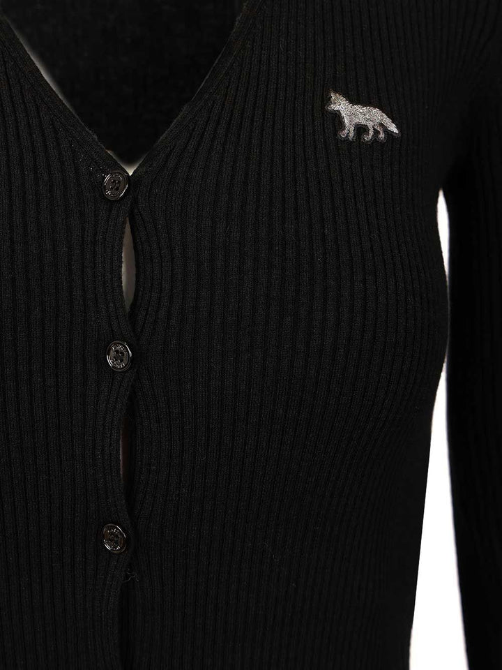 Maison KitsunÉ Fine Ribbed Cardigan Knitwear - Nero | dfae9801b3446be49af0a9feb05854fa22b02f54
