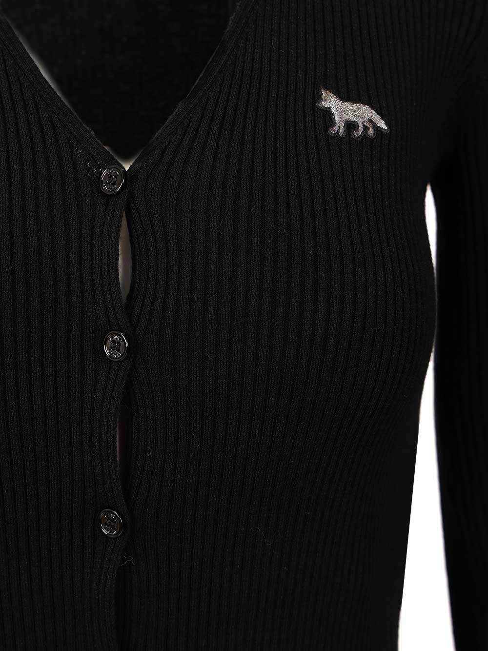 Maison KitsunÉ Fine Ribbed Cardigan Knitwear - Nero | 72f3a923f50b5bd811ede715e0be7a7924c8313c