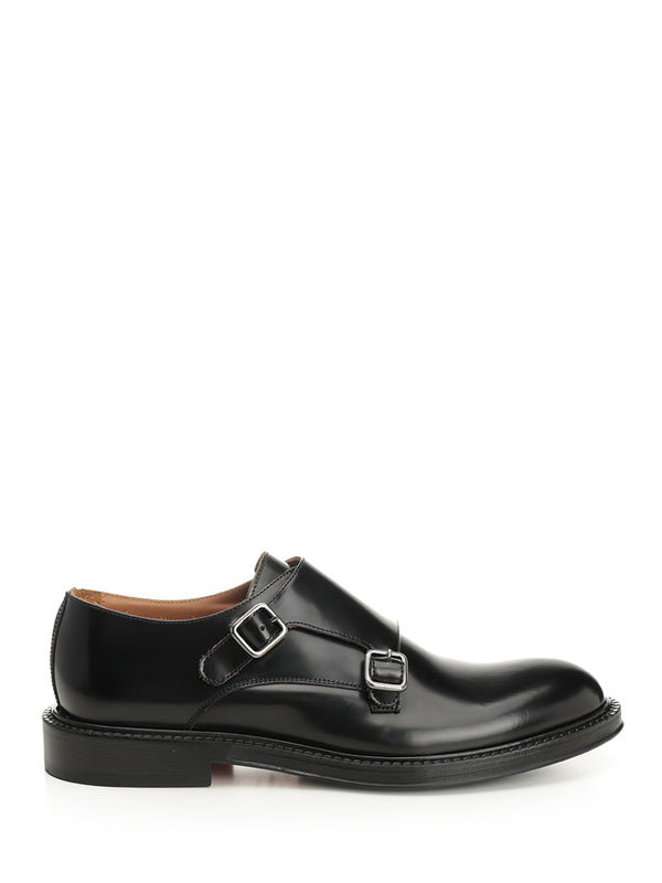 Black Brushed Leather Double Monk Mocassini Nero