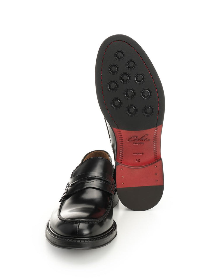 Corvari Black Brushed Leather Penny Loafer Mocassini - Nero | d4a32beb87cc6a7917e656ff5157d9c4039eaf63