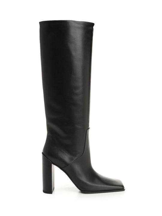 Square Toe Leather Boots Nero