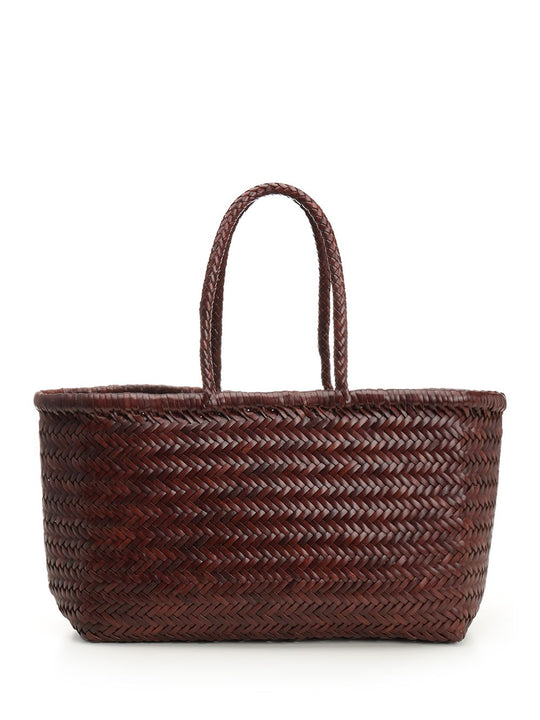 Large Woven Leather Basket Handbags Marrone