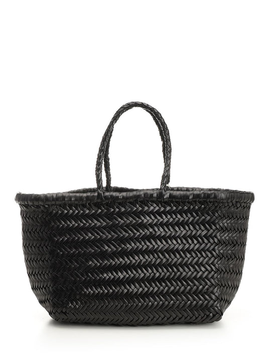Woven Leather Basket Small Handbags Nero