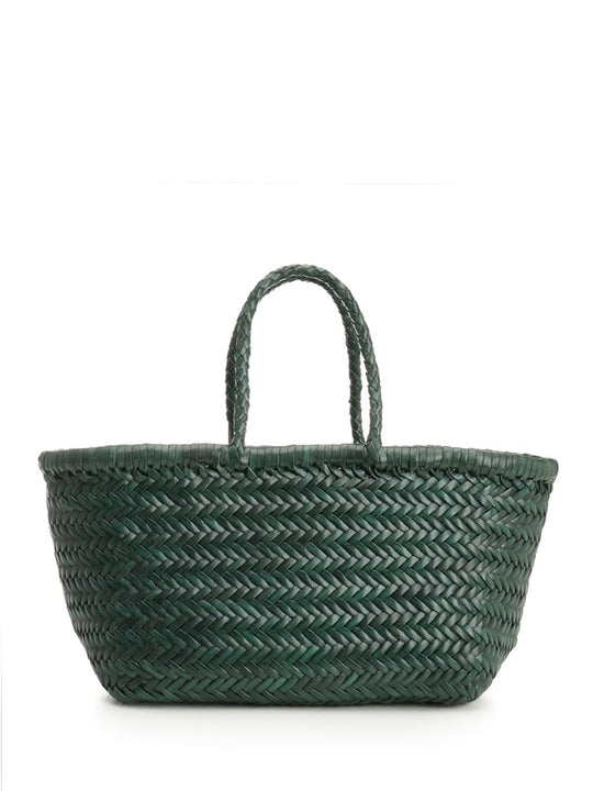 Woven Leather Basket Small Handbags Verde
