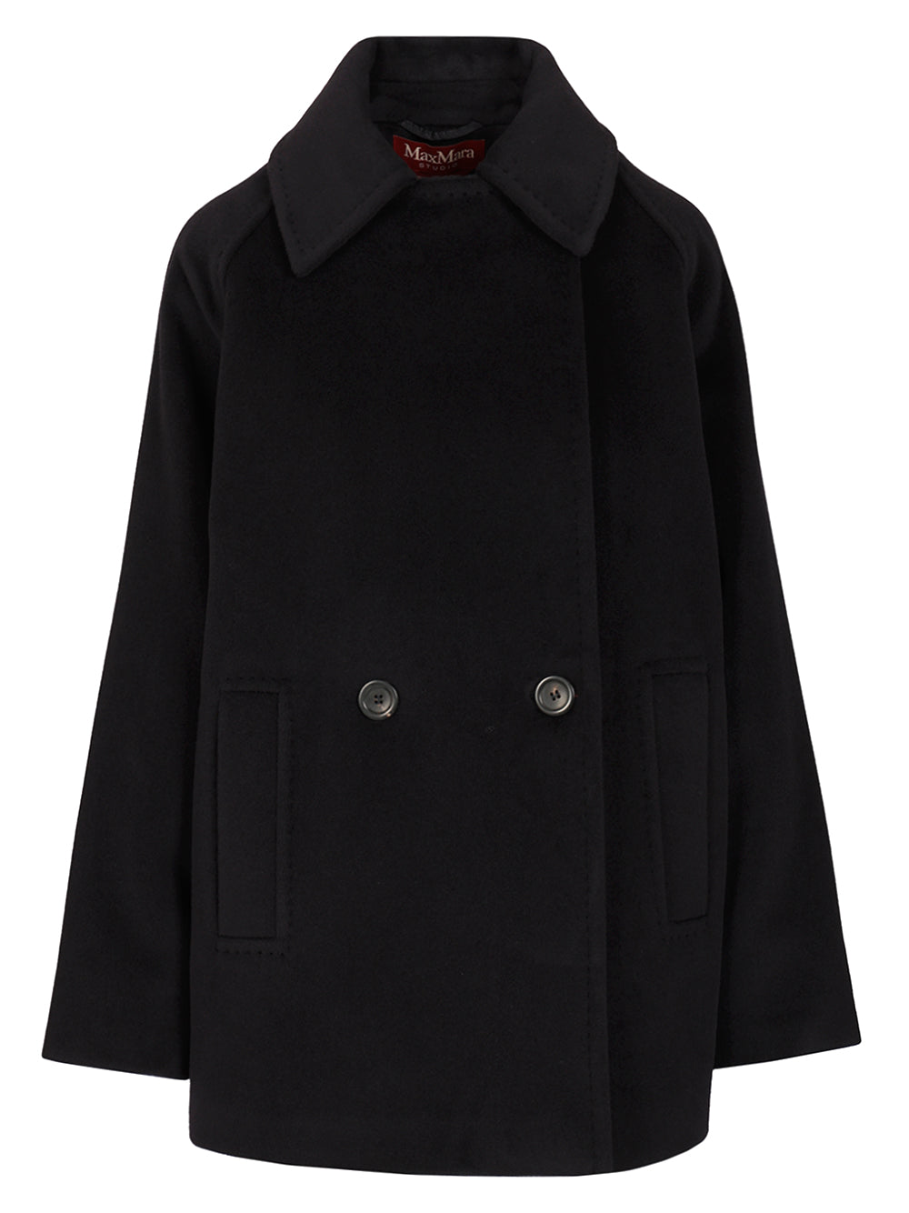 Max Mara Studio Double-Breasted Wool Pea Coat Coats - Blu | 2adebcb5e750405bde7d09af3c2eb73baf3a95e6