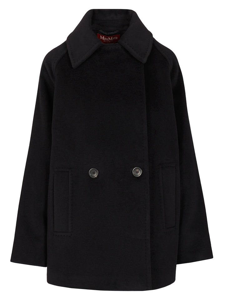 Max Mara Studio Double-Breasted Wool Pea Coat Coats - Blu | 2adebcb5e750405bde7d09af3c2eb73baf3a95e6