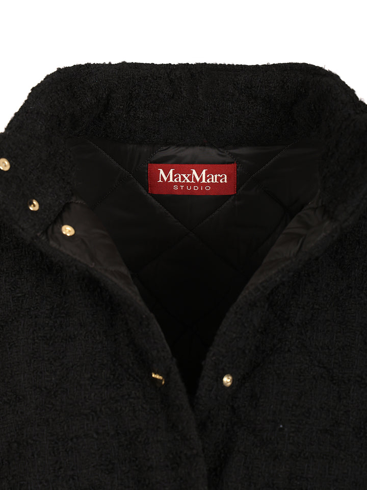 Max Mara Studio Down Jacket In A Wool And Cotton Bouclé Coats - Nero | da4e4e278ceeea00ca060f75f23b76aead654090
